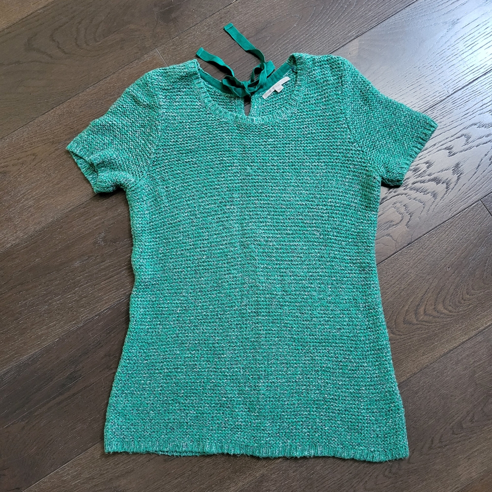 GAP Green Knit Tie-Back Short Sleeve Sweater Womens Size Small